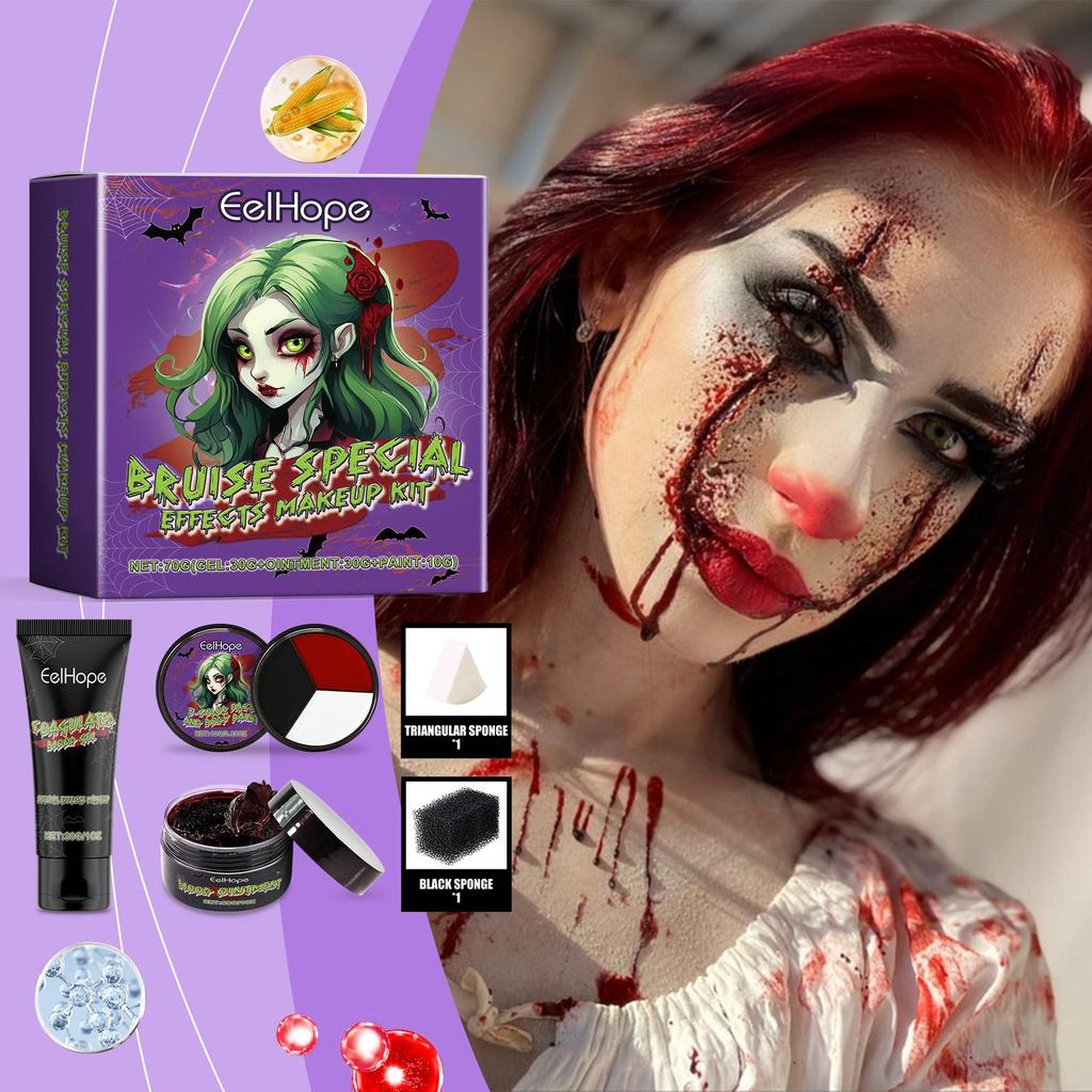 EELHOPE Vampire Cosmetic Set &Bruise Special Effects Makeup Kit & Fake Blood For Halloween Festival And Masquerade Party Looks
