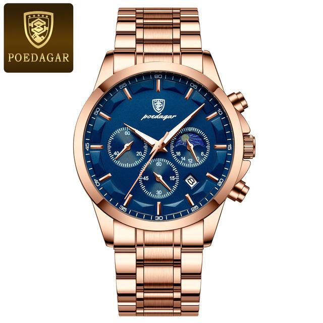 POEDAGAR Luxus Herrenuhr aus Edelstahl Chronograph Kalender Sportuhren für Herren Kleine Drei-Zeiger-Uhr Hohe Qualität Uhren