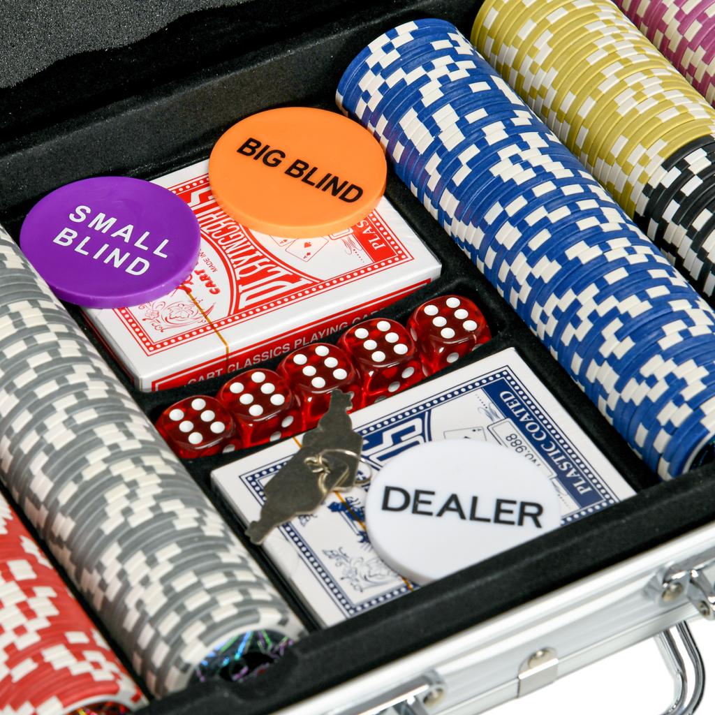 500-Piece Poker Chips Set, Poker Set with Mat, Chips, Two Card Decks, Dealer, Five Dices