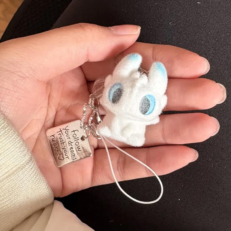 Cute Potdemiel Toothless And Light Fury Flocked Plush Animation Bag Pendant Keychain Decoration Doll Trendy Toys Surprise Gifts