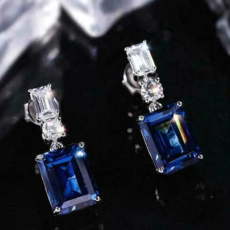 Royal Blue Zircon Oval Earrings Fashionable High-End Design Accessories for Banquets Personalized Simple Zircon