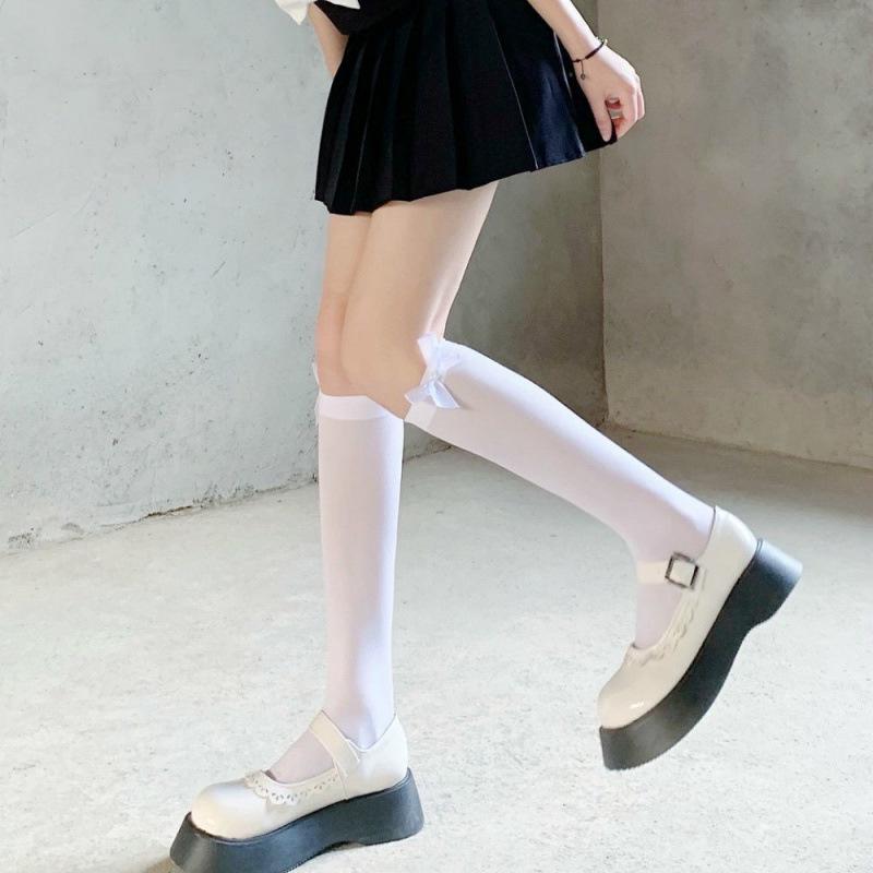 High-Value JK Lolita Sweet Lace Bow-Knot Mid-Calf Socks – Soft Summer Style