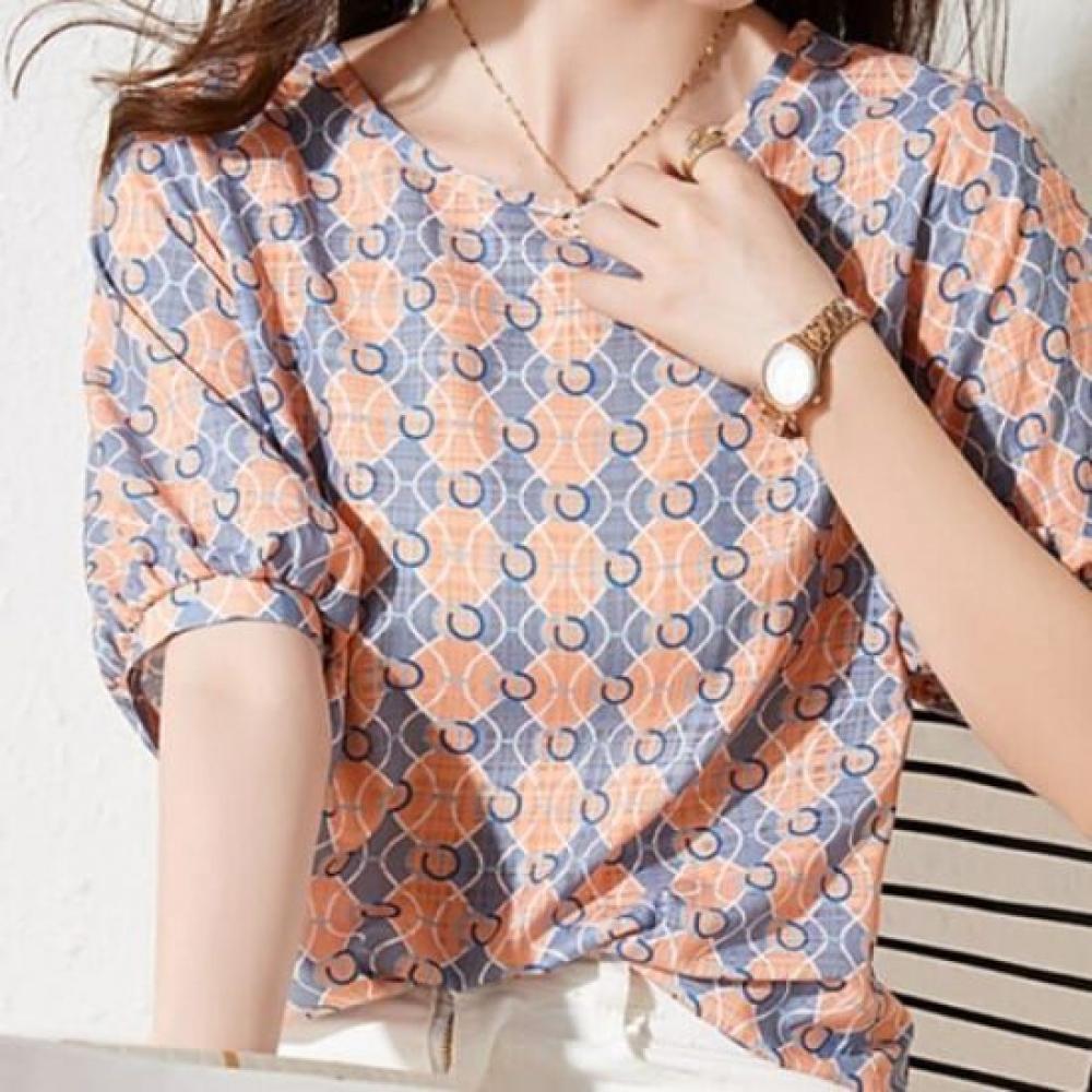 Navava Retro Printing Pattern Short Sleeve Blouse Nb1291
