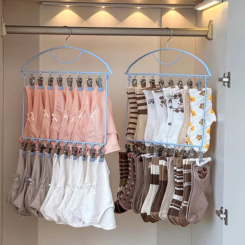 Large Capacity Modern Style Sock And Clothing Storage Rack Household Underwear Drying Rack with Plastic Hooks
