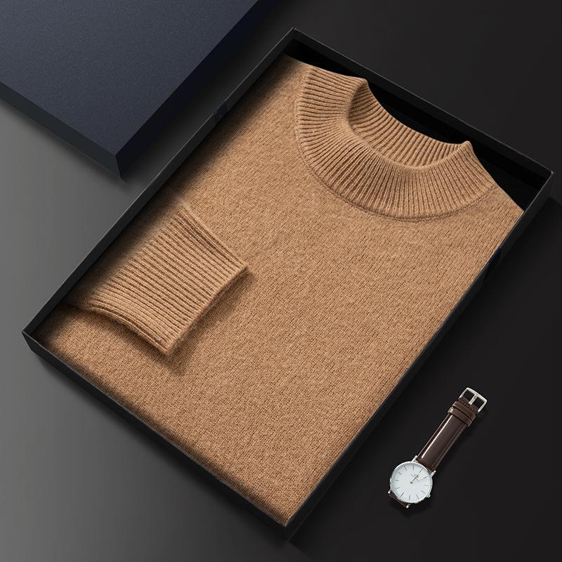 First-line ready-to-wear thickened cashmere sweater men's semi-turtleneck pullover sweater knitted sweater loose wool sweater base