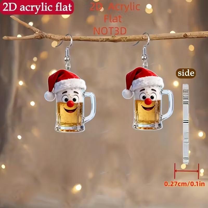 Christmas Clown Hat & Beer Mug Earrings - Creative Acrylic Holiday Jewelry