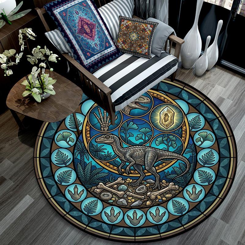 Dinosaur Fossil Glass Round Area Rug Under Office Chairs Bedroom Living Room Home Decor