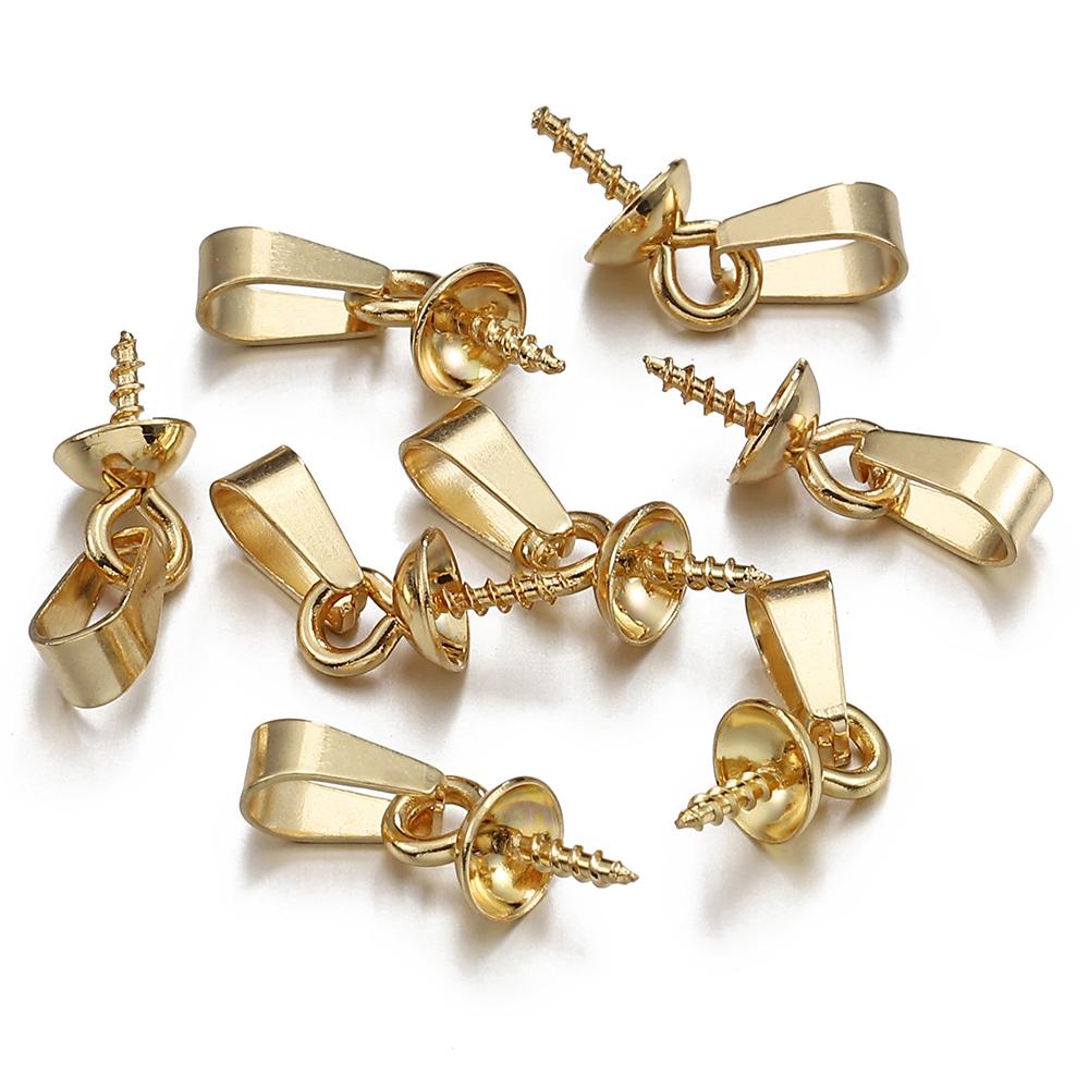 No Fade 20pcs Stainless Steel Pendant Screw Eye Pins Bail Top Drilled Beads End Caps Charms Connectors for Jewelry Making DIY