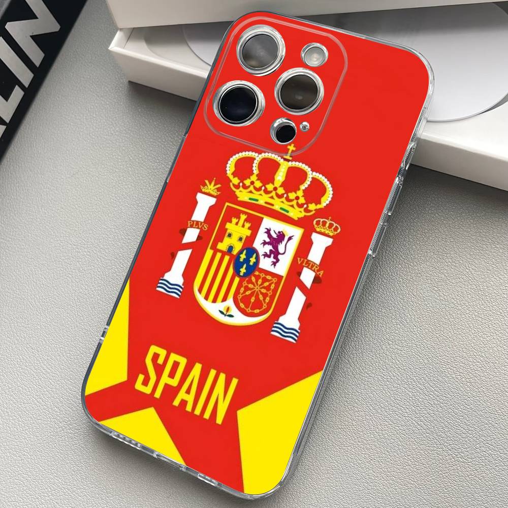 Spain Flag Phone Case For iPhone 17 16 15 14 13 11 12 Pro Max Mini Plus Shockproof Transparent Soft TPU