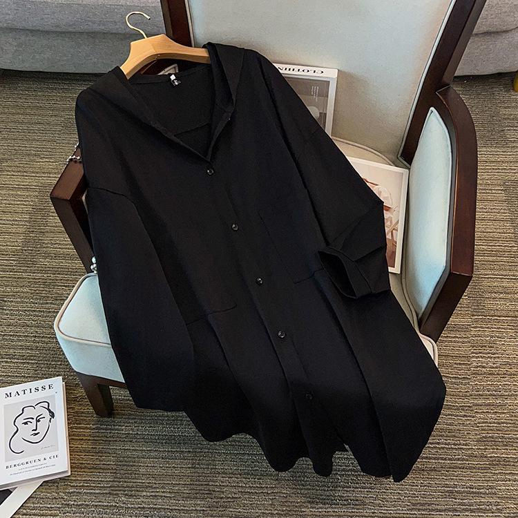 

2026 Slimming Hooded Mid-Length Trench Coat, Plus Size, Long Sleeve, Loose Fit Women s Spring Wear (300 Jin) 6XL (200-300 Jin) чорний