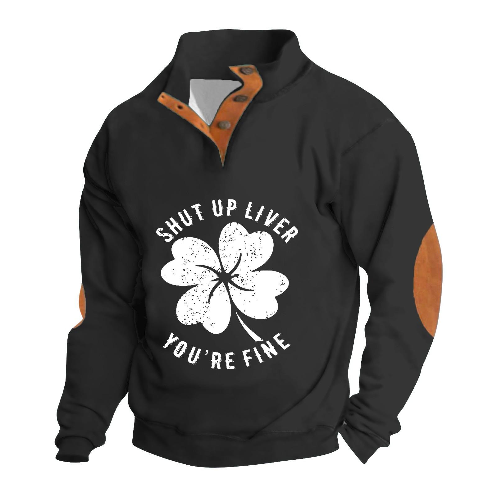 

Весенне-осенняя мужская толстовка с воротником-стойкой на открытом воздухе, повседневные свитера, топы L чёрный