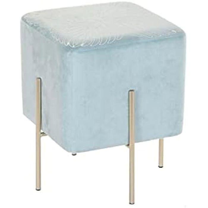 Repose-Pieds - DKD Home Decor - Standard - Métal - Bleu Et Doré - 34x34x40 Cm