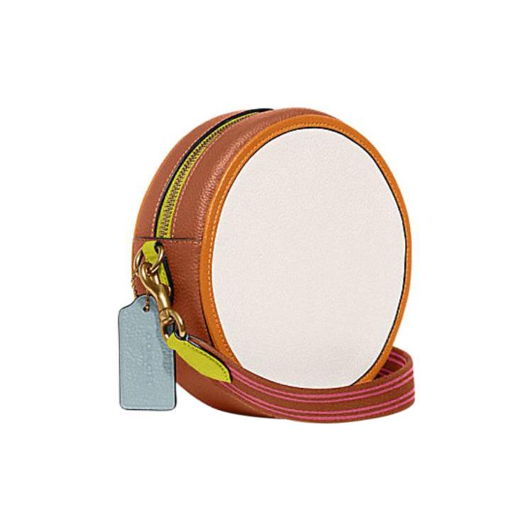 New COACH Kia Cow Leather Small Round Bag, Shoulder Bag, Crossbody Bag Trumpets Women's Chalk Multicolor CA098-B4CAH