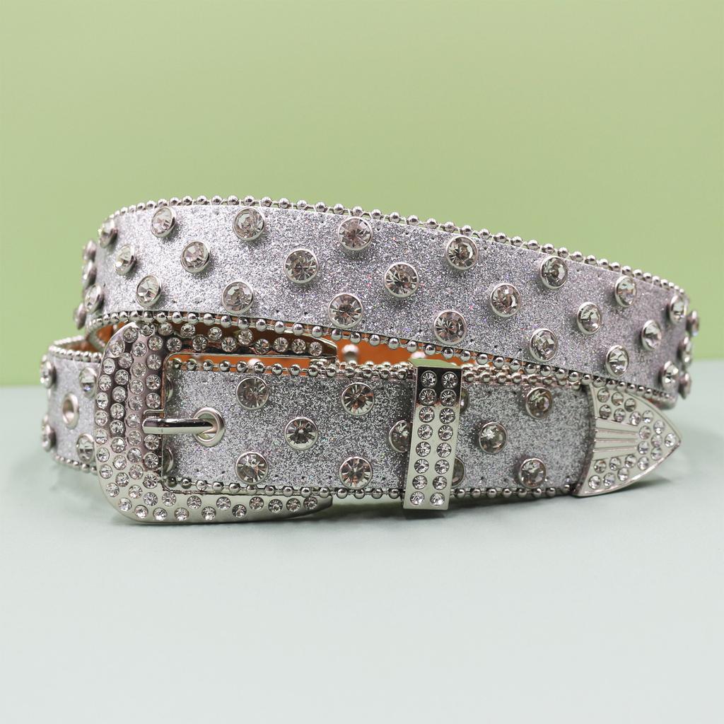 European and American Style Punk Belt Inlaid with Rhinestone Sequins Hot Girl Style Rock Fashion Belt Men's and Women's Belt