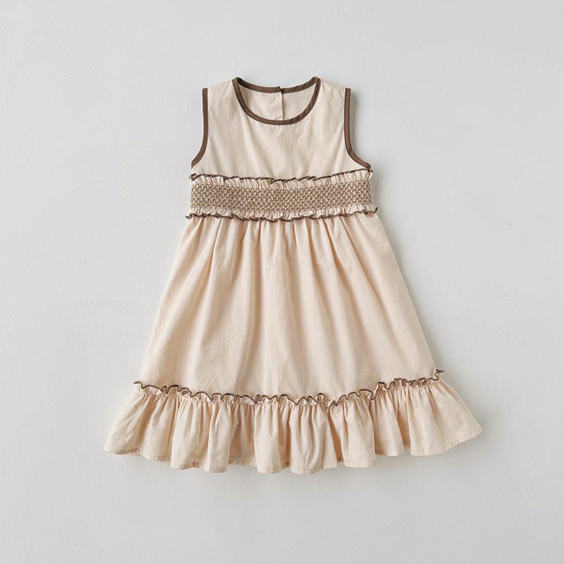 2026 Summer Korean-Style Ruched Sleeveless Girls' Dress