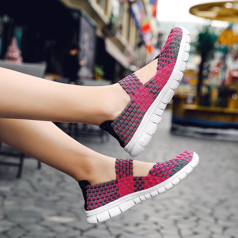 Women's Casual Running Breathable Knitted Mesh Fabric Dance Sneaker Shoes