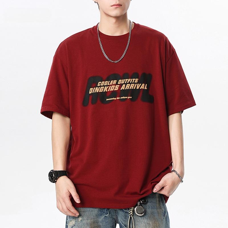 Cotton Short-Sleeved T-Shirt Men'S American Trend Printed Top Couple Loose Casual Crew Neck Bottoming Shirt
