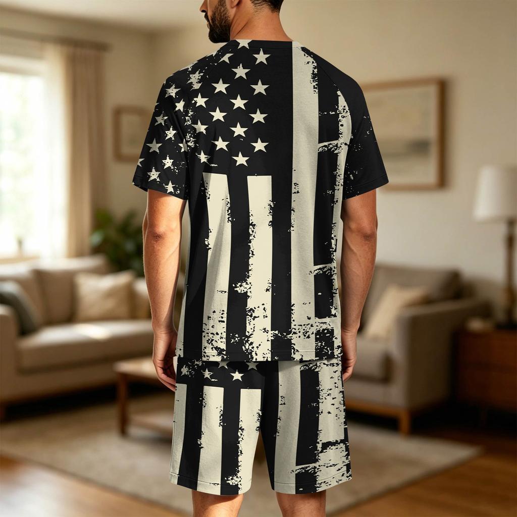 Men's Short Sleeve Pajama Set Lightweight Breathable Soft Fabric Lounge Wear Comfortable Fit Summer Homewear