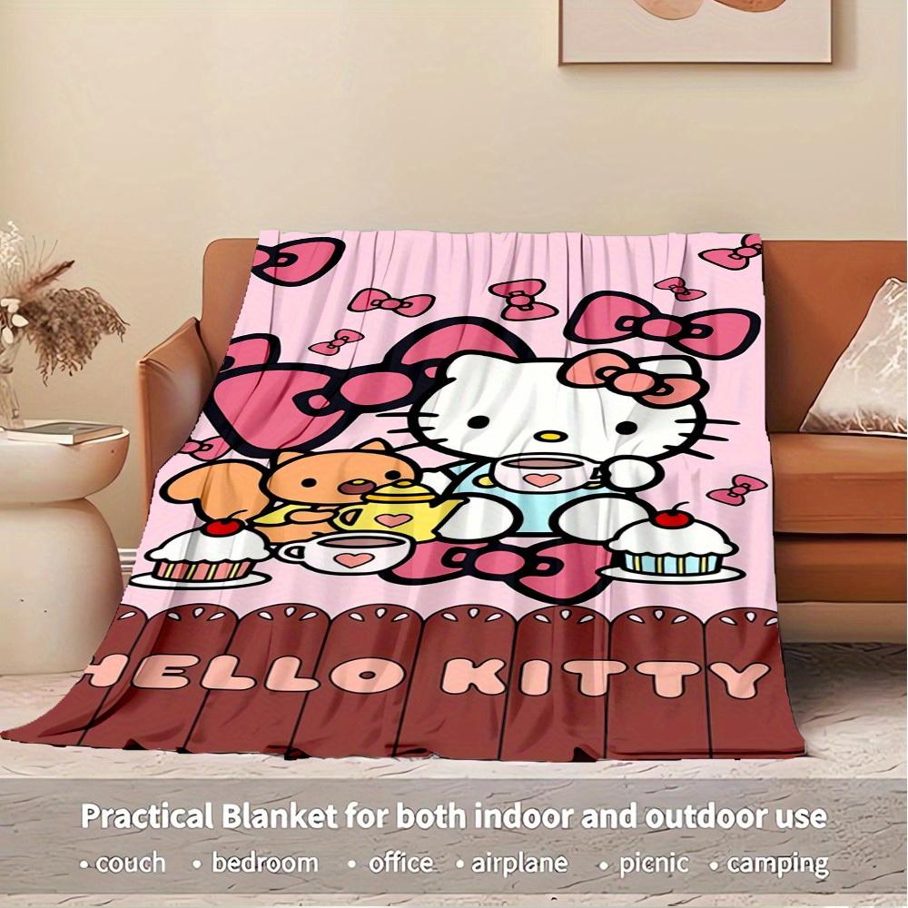 1pc Hello Kitty Tea Party Theme Blanket - Seasonal Home Decor, Cozy, Cozy, Machine Washable, Perfect for All Ages, Perfect Gift for All Fami