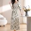 Navava Romantic Flower Shirring Square Neck Long Sleeve Dress No725