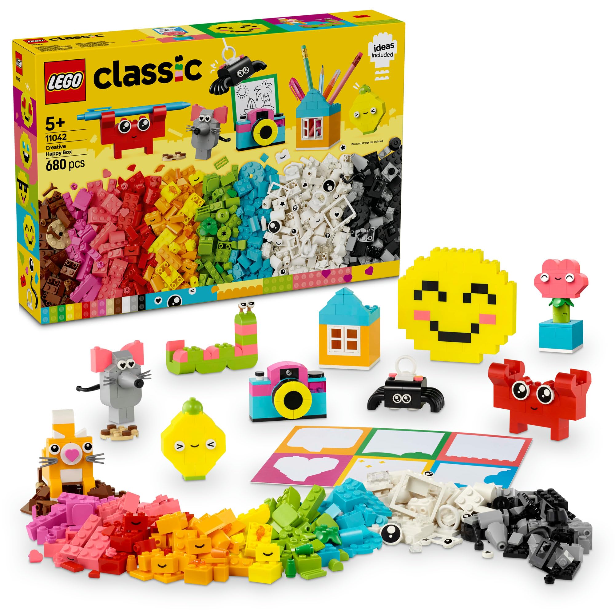 

LEGO Classic Idea Parts Happy Box Toy, Birthday Gift, Educational Building Blocks, Pretend Play for Girls and Boys Ages 5, 6, 7, and 8, Model 11042