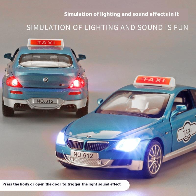 1/32 Scale BMW M6 Taxi Alloy Car Toy Diecast Metal Model Sound Light Pull Back Children Toy Home Decoration Ornaments Children Gift