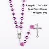 Charming Purple Color Rosary Necklace Women 8mm Round Glass Beaded Chain Cross Pendant Long Necklaces Praying Zircon Gifts