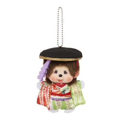 Monchhichi X Kabuki SS Large Face Keychain Fuji Musume 205844 - (Wisteria Maiden) H11.5×W8.5×D7.5cm
