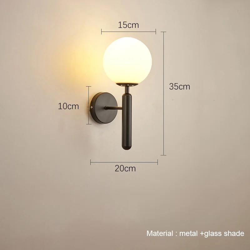 Modern Wall Lamp Simple Living Room Bedroom Wall Mounted Glass Lampshade Sconces Iron Lighting Fixture Aisle Stair Wall Light