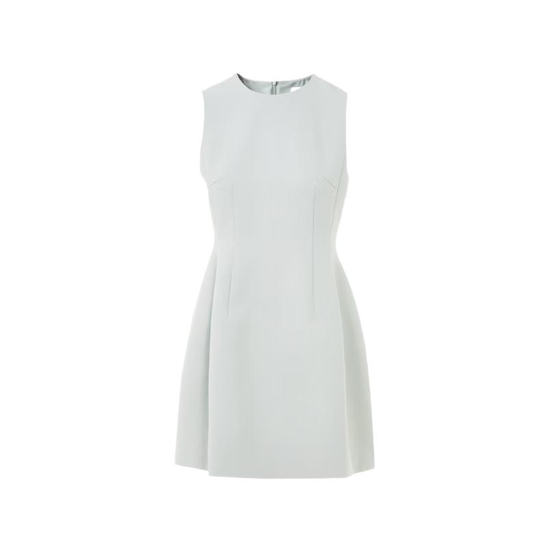 Elegant French Sleeveless Waist-Cinching Dress M