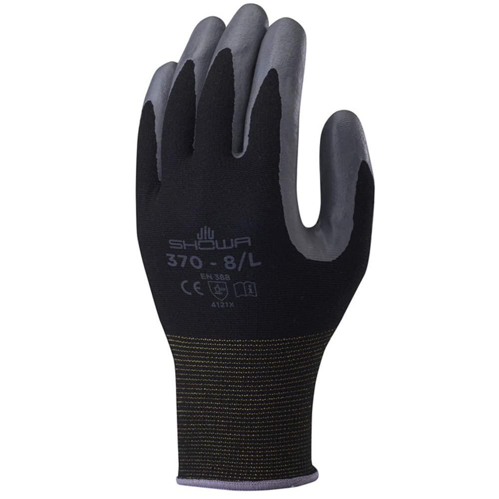 Okabe Showaglove Work Gloves 370 Assembly Pack of No. Grip, Large, Black, 3-Pair (Set 2)