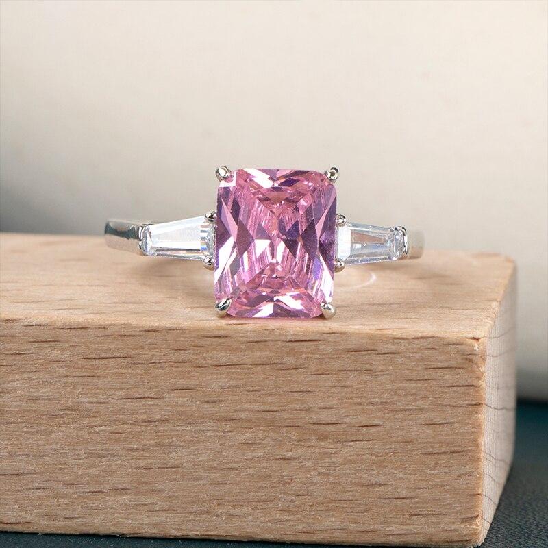 POMOiii Bagues carrées uniques en zircone rose pour filles, accessoires de mode pour fête, cadeau d'anniversaire de luxe, bague pour femmes, nouveaux bijoux