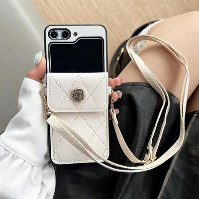 Crossbody Lanyard Phone Case for Samsung Galaxy Z Flip 5 4 3 5G Flip5 Flip4 Flip3 Wallet with Card Holder PU Leather Cover