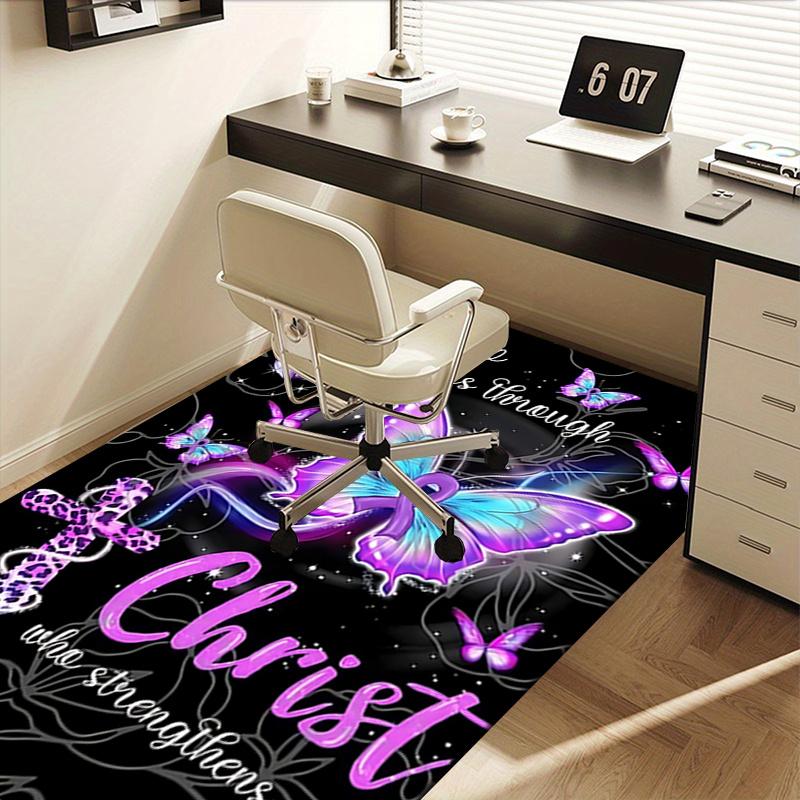 Powerful Purple Butterfly Chair Mat Office Carpet for Home Decor, Living Room, Bedroom, Gift Idea