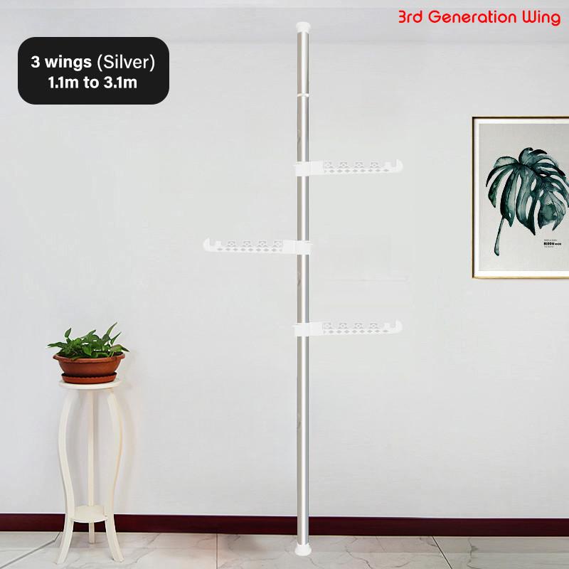 Adjustable Clothes Drying Hanger Rack with Floor To Ceiling Tension Pole High Capacity Laundry Pole Hanger