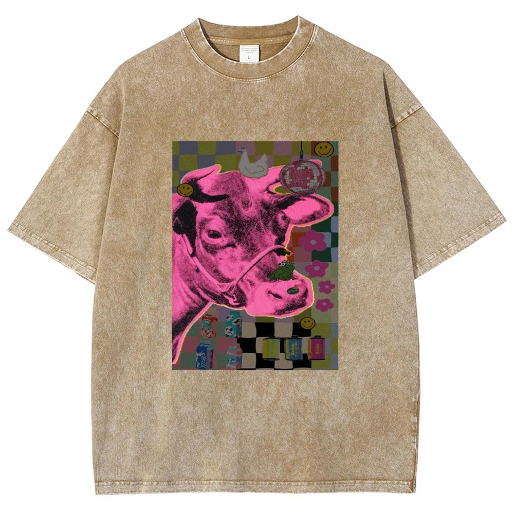 Cool Funny Pink Cow T Shirt Unisex Tees Top Men Women Short Sleeve T-shirt Streetwear Harajuku Graphic Cotton T Shirt