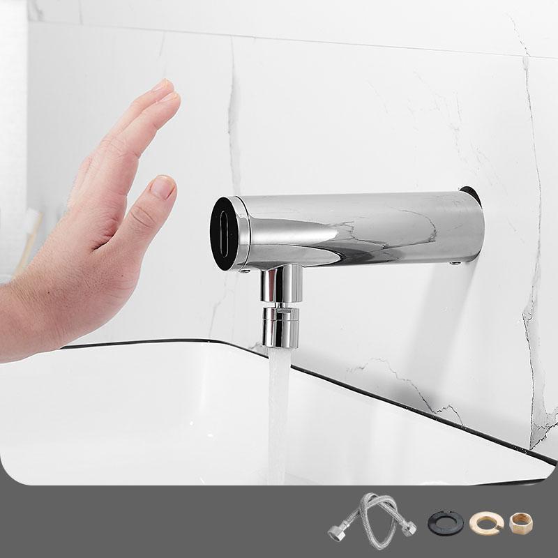 Brass Bathroom Basin Tap Into Wall Smart Sensor Faucet Chrome Contact Free Sensor Faucet Cold Sink Faucet