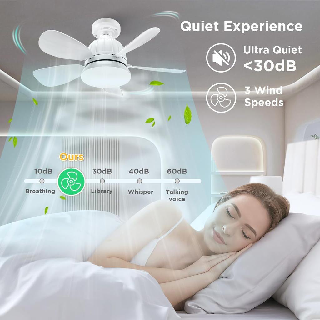Socket Fan Light with Remote: 18'' Small Ceiling Fans with Lights, 2000 Lumens Dimmable Led Bulb, 3 Colors 3000K-6500K, Easy Install Screw in E26