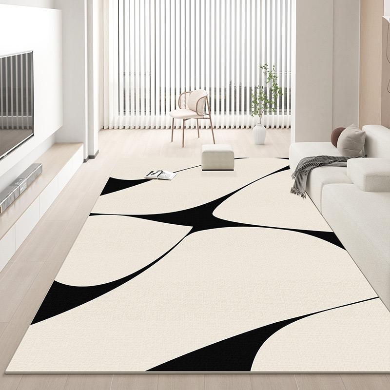 French Black And White Striped Carpet For Living Room And Bedroom, Luxurious Bedside Mat For Home Decoration