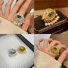 Metal Evil Eyes Rings Tassel Design Imitation Pearl Devil's Eye Ring Exaggerated Opening Finger Trendy Jewelry For Women