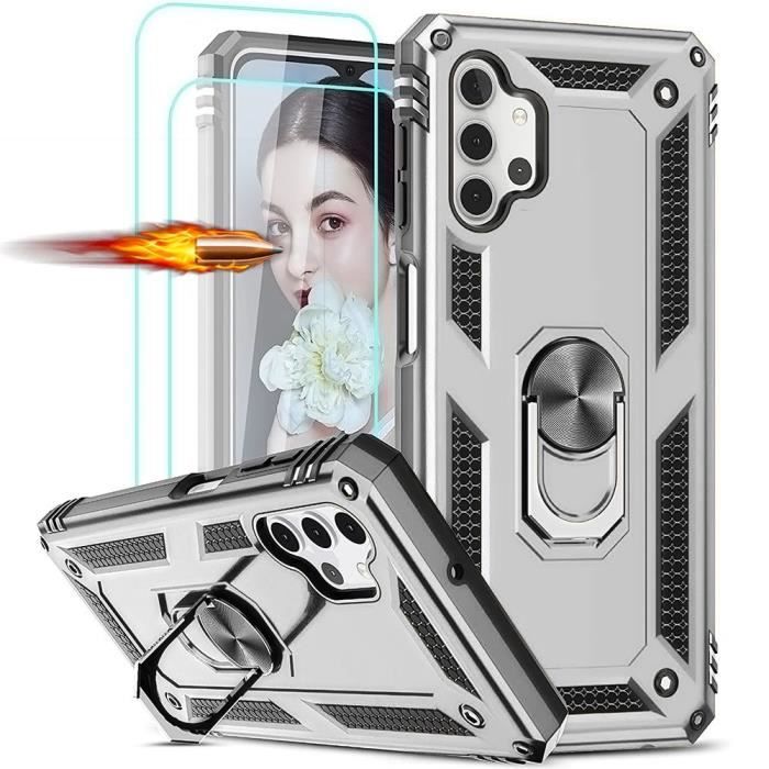 Coque de protection rigide avec anneau support pour Samsung Galaxy A32 5G - PROSHOP - Argenté
