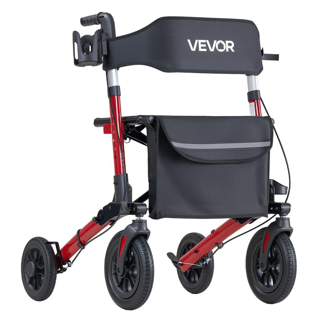 Rollator Walker with Seat for Seniors, Ultra Compact 3-Fold Rolling Walker, Lightweight Aluminum Mobility Walking Aid with PU Solid Wheels, Adjustable