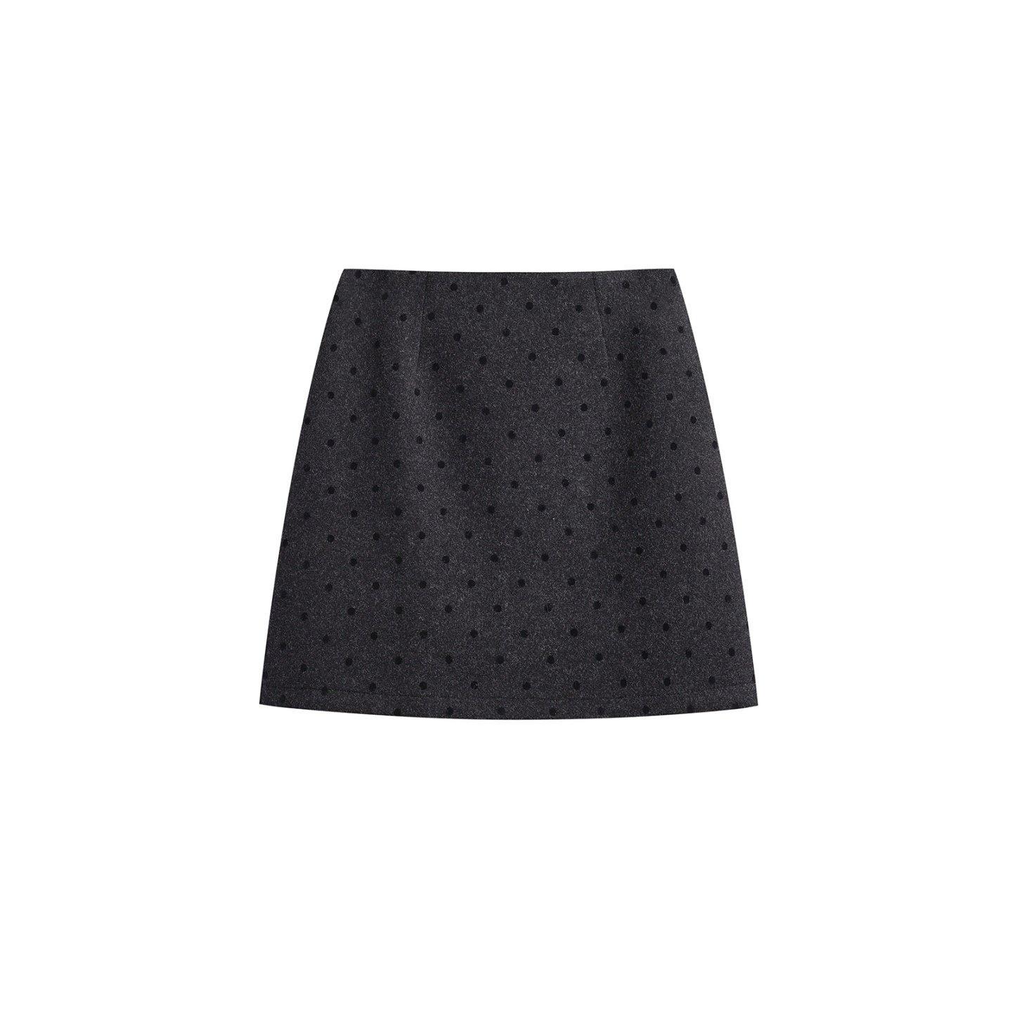 Plus Size Grey Polka Dot Woolen A-Line High Waist Slimming Half Skirt Pants for Women (Petite) - Spring/Autumn. S