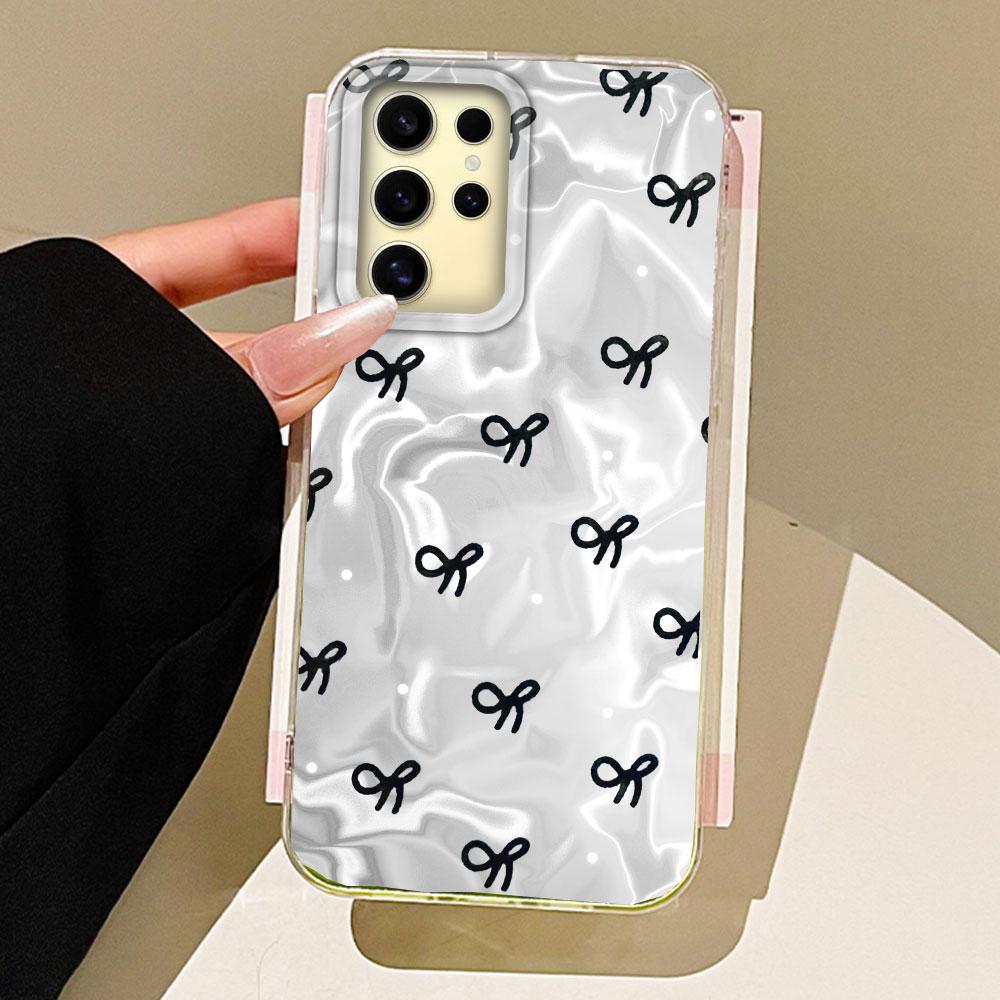 

Circular Dots Black Bow Women Girls Water Texture Phone Case for Samsung Galaxy S25 Edge S24 S23 S22 S21 FE Plus Ultra TPU Cover Samsung Galaxy S24 білий