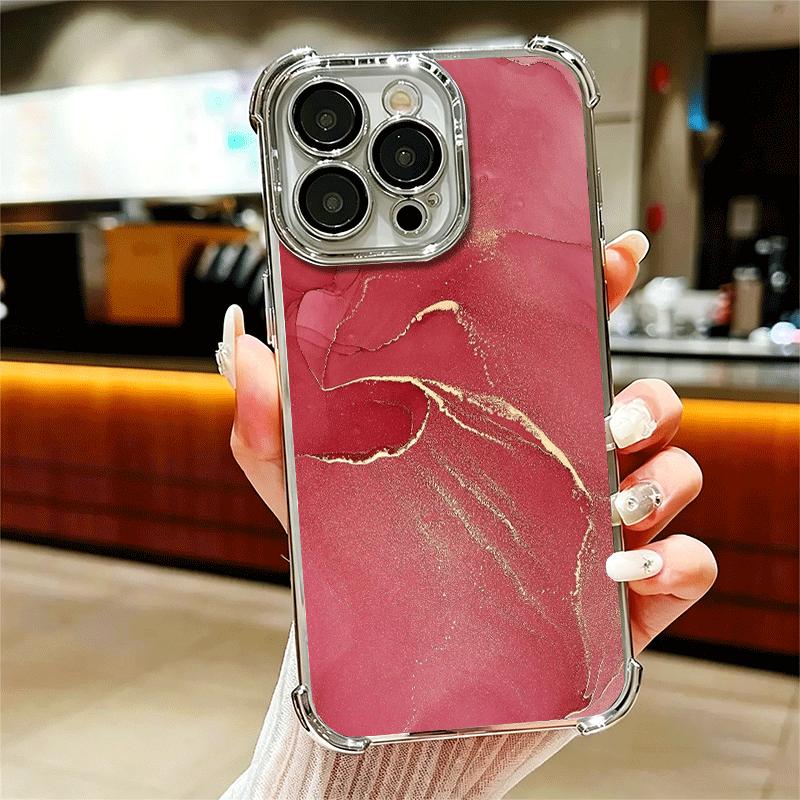 

Gold Granite Marble Pattern Plating Phone Case For Iphone 16 17 Pro Max Air 16E 14 15 Plus 12 13 Mini Anti-Fall Airabag Cover iPhone 13 Mini