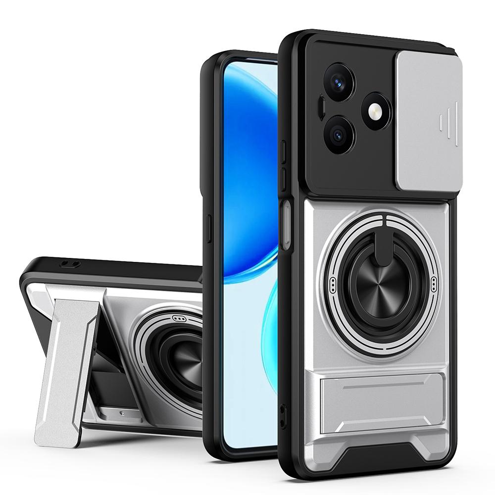 KEYSION Magnetic Phone Case for HONOR X8d Slide Camera Protection Upright Kickstand 360°Ring Shockproof Back Cover for Honor X8d
