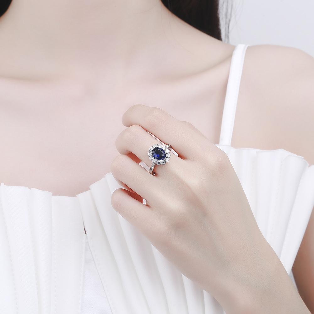 2026 Color Treasure Ocean Heart Set Sapphire Group Set Ring European and American Women's Jewelry Accessories