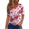 Women's Fashion Casual V,Neck Short,Sleeve T,Shirt With Decorative Buttons And Valentine's Day Print Top
