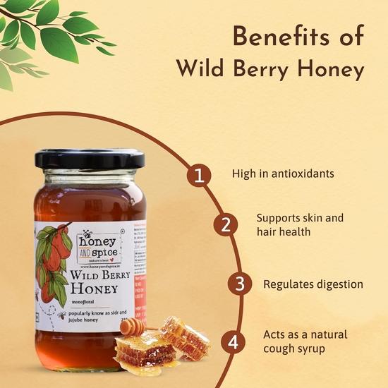 Miód i Przyprawy Miód z Dzikich Jagód (500g) | Powszechnie znany jako miód Sidr lub miód jujube | 100% Miód organiczny | Bez dodatku konserwantów