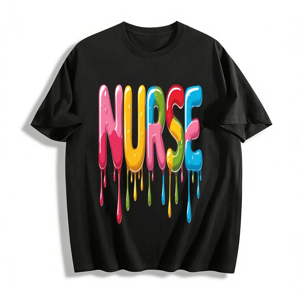 

Fun Melting Style NURSE Letter Print Casual Short Sleeve T-Shirt Pure cotton T-shirt XXS